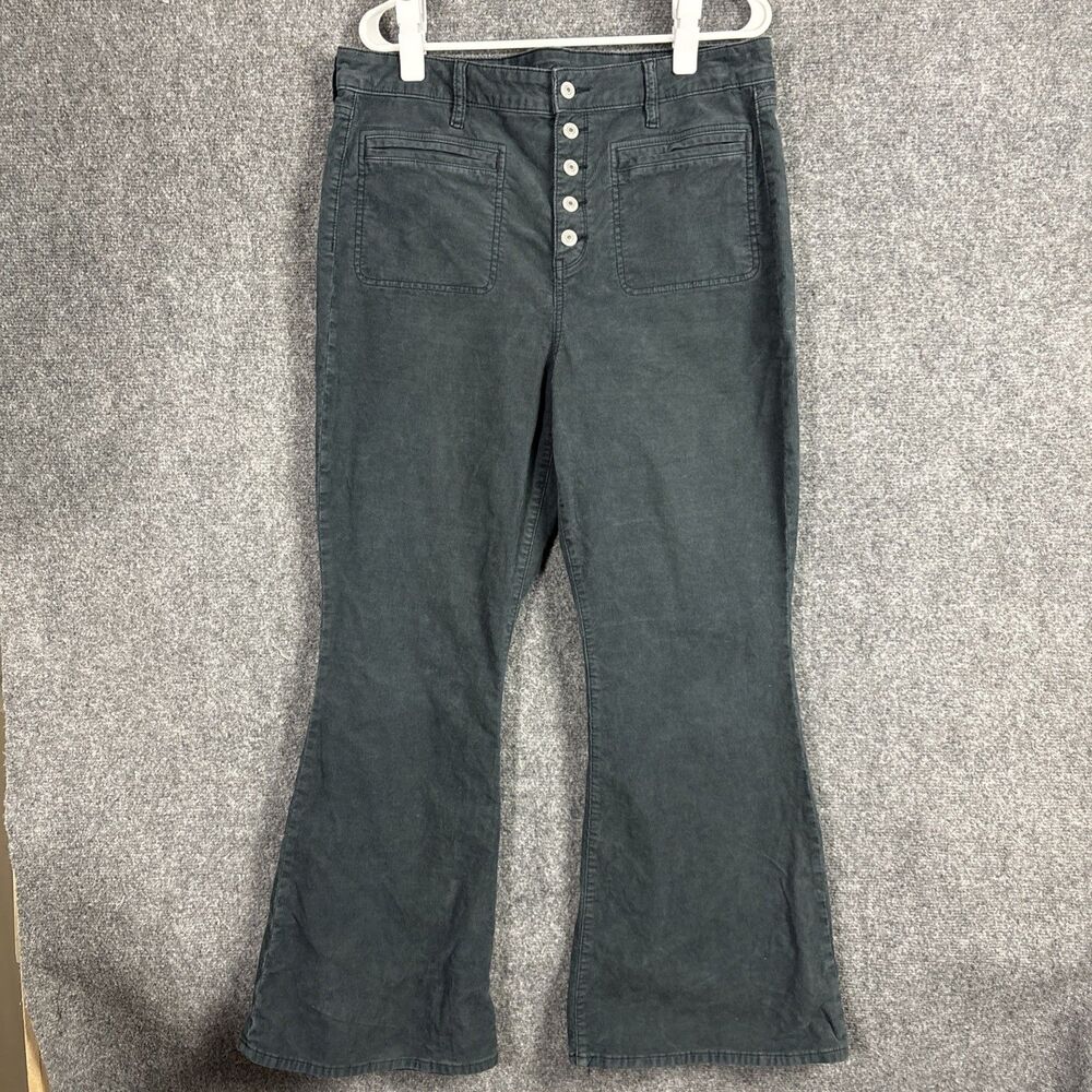 American Eagle Pants Womens Size 16 Charcoal Super Hi Rise Flare Corduroy Button